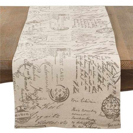 SARO Saro 0044.N16108B 16 x 108 in. Vintage Script Print Design Oblong Table Runner; Natural 0044.N16108B